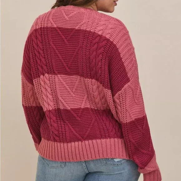 Torrid Two-Tone Pink Cable Cardigan V-neck Sweater 00 Large - Picture 2 of 7